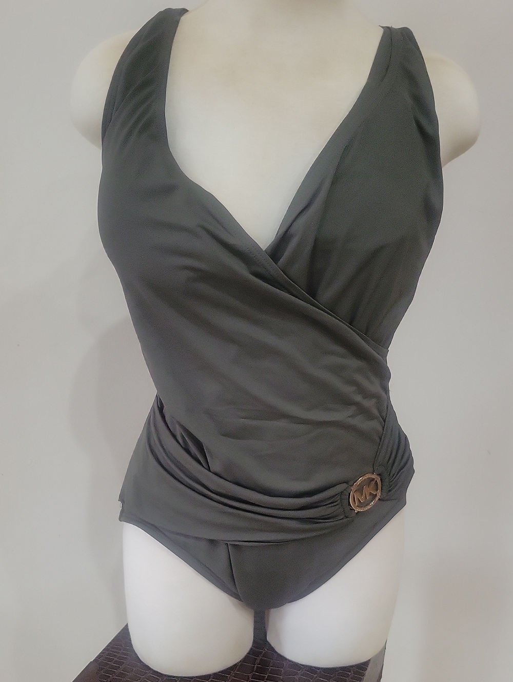 Michael Kors Charcoal Gray Wrap-Style One-Piece Swimsuit
